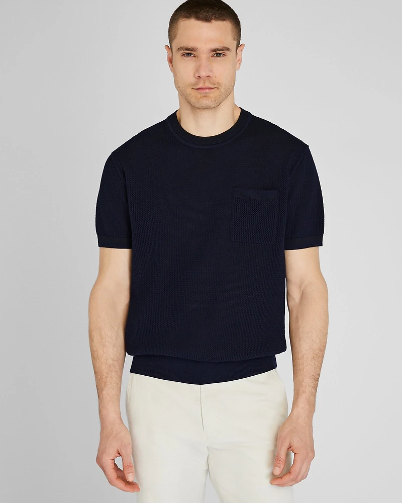 Short-Sleeve Open Stitch Tipped Sweater