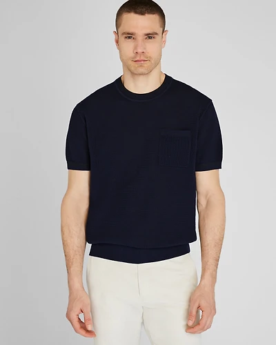 Short-Sleeve Open Stitch Tipped Sweater