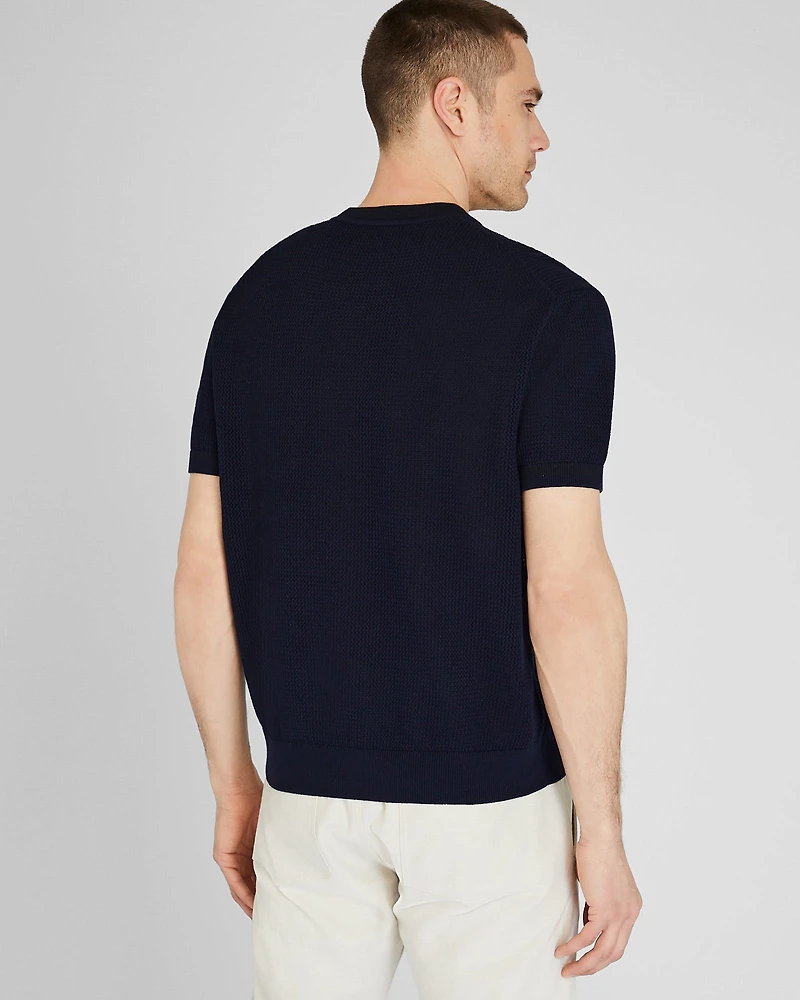 Short-Sleeve Open Stitch Tipped Sweater
