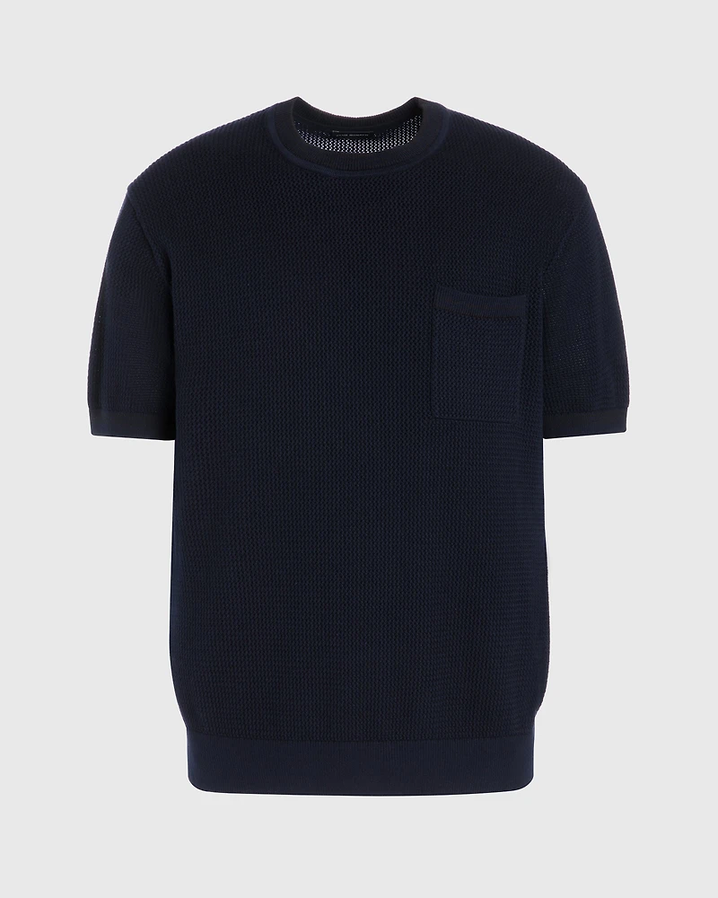 Short-Sleeve Open Stitch Tipped Sweater