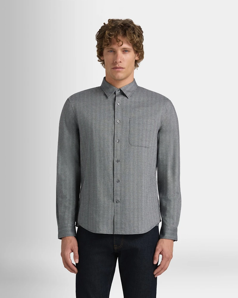 Slim Lightweight Herringbone Flannel Shirt