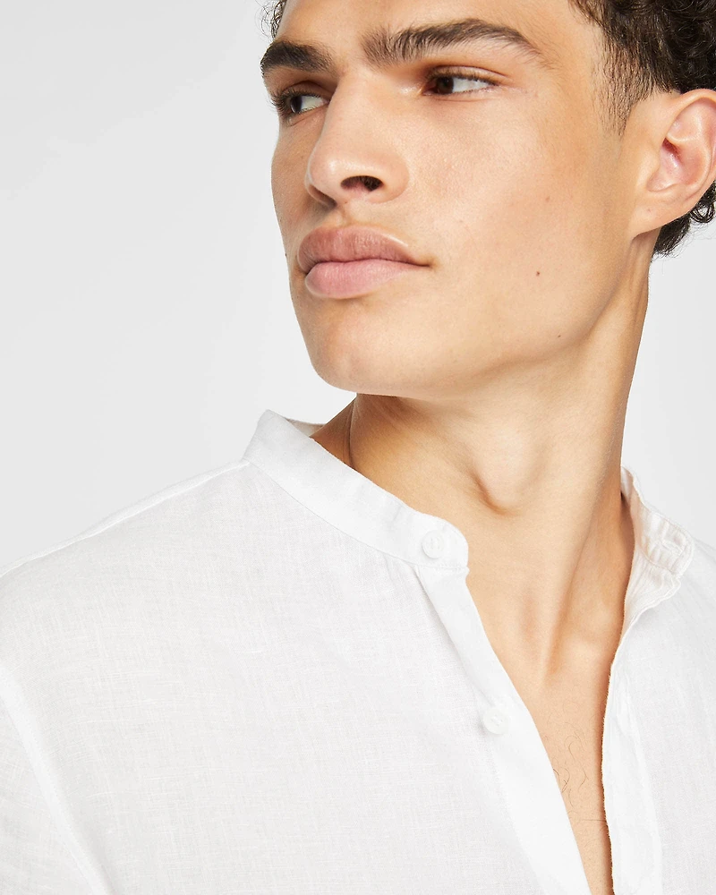 Band Collar Linen Shirt