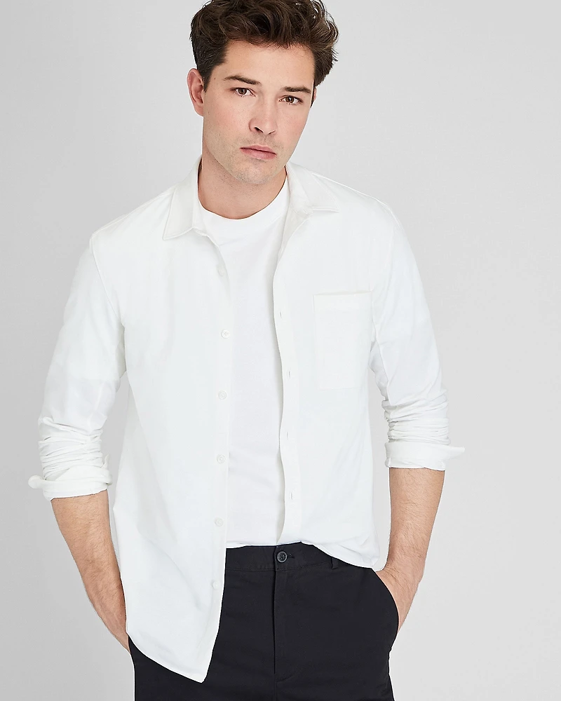 Long Sleeve Pique Oxford Knit Shirt