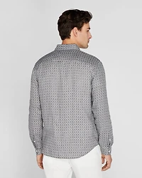 Long Sleeve Tile Print Linen Button Down Shirt