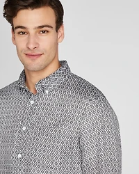 Long Sleeve Tile Print Linen Button Down Shirt