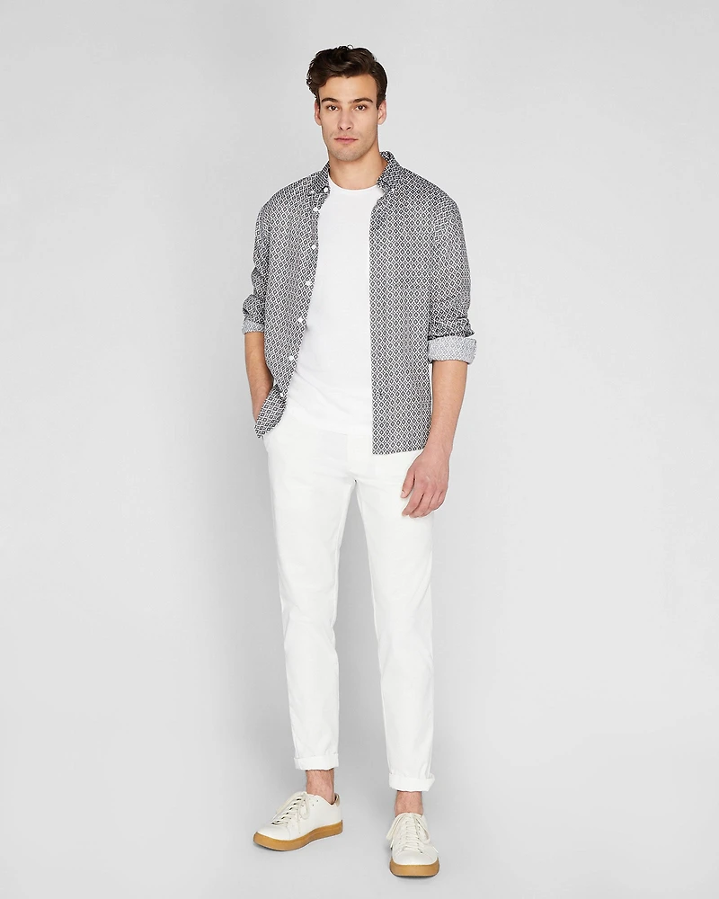 Long Sleeve Tile Print Linen Button Down Shirt