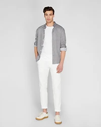 Long Sleeve Tile Print Linen Button Down Shirt
