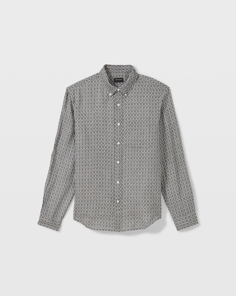 Long Sleeve Tile Print Linen Button Down Shirt