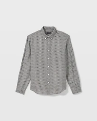 Long Sleeve Tile Print Linen Button Down Shirt