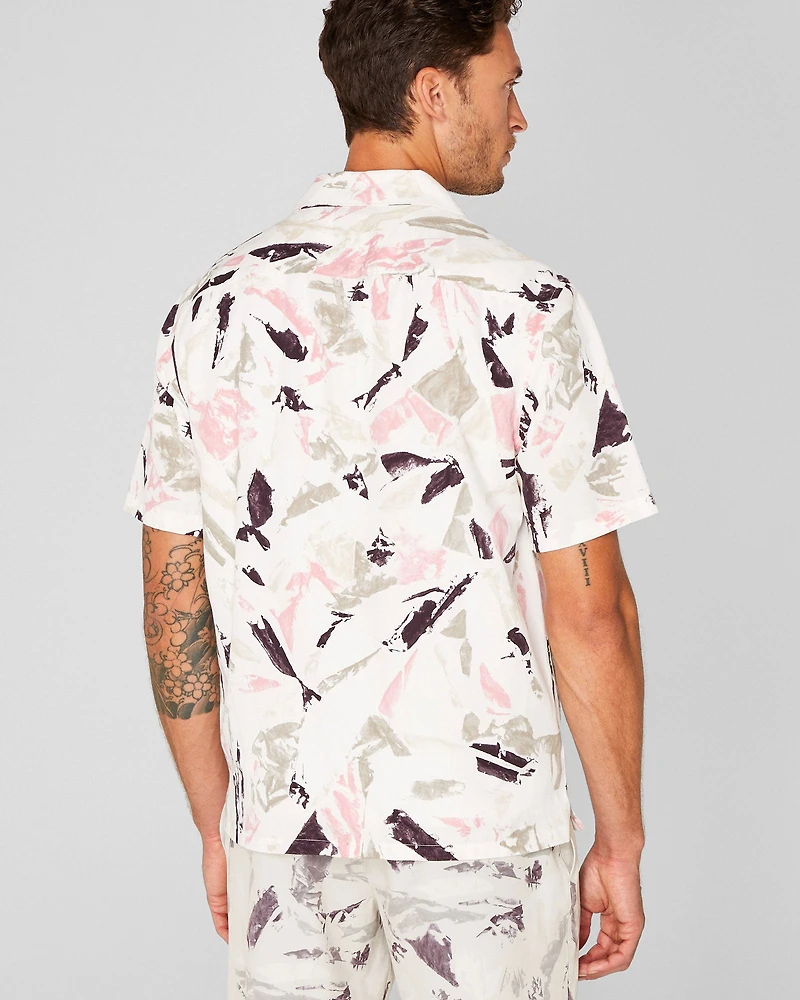Short Sleeve Camp Collar Block Print Shirt