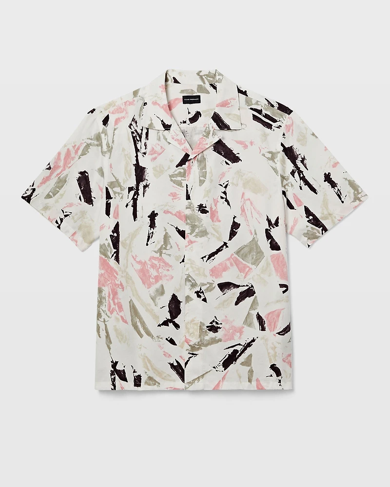 Short Sleeve Camp Collar Block Print Shirt