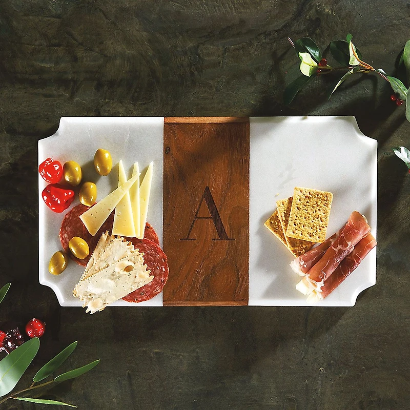 White Marble & Wood Serving Board