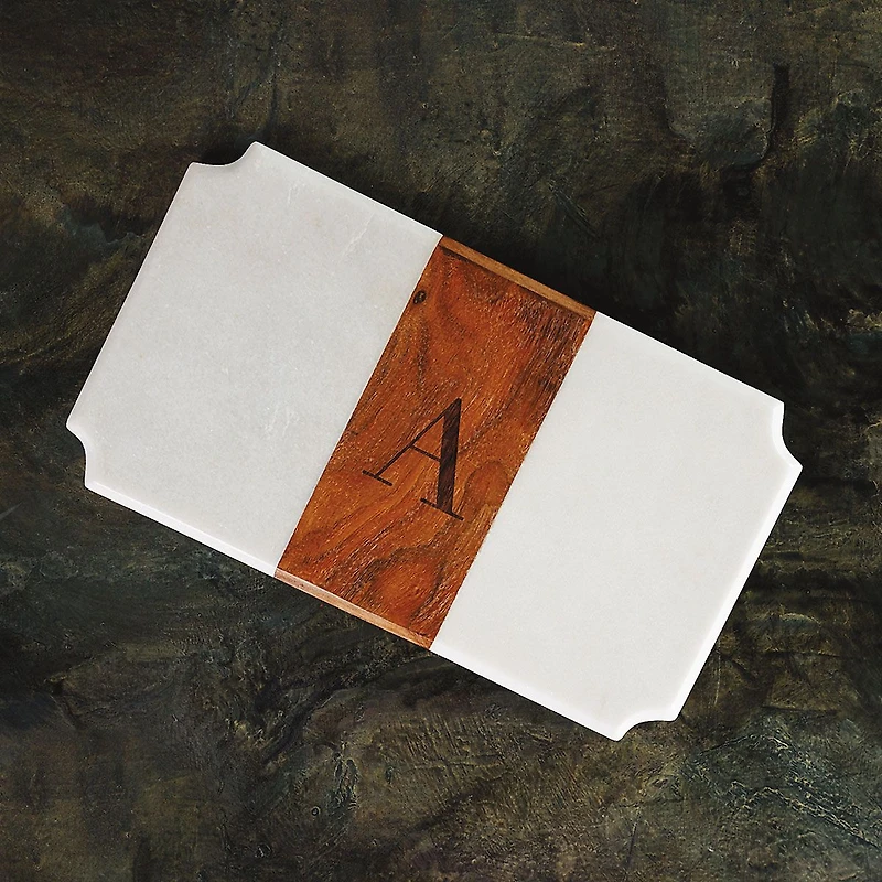 White Marble & Wood Serving Board