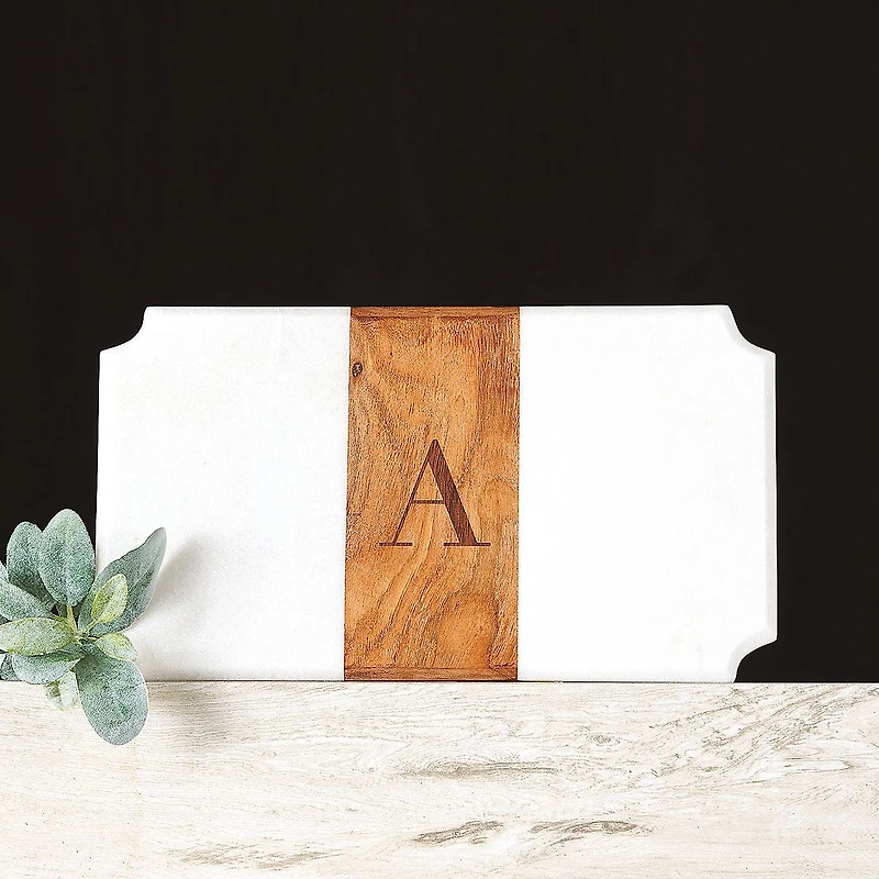 White Marble & Wood Serving Board