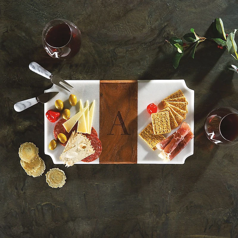 White Marble & Wood Serving Board