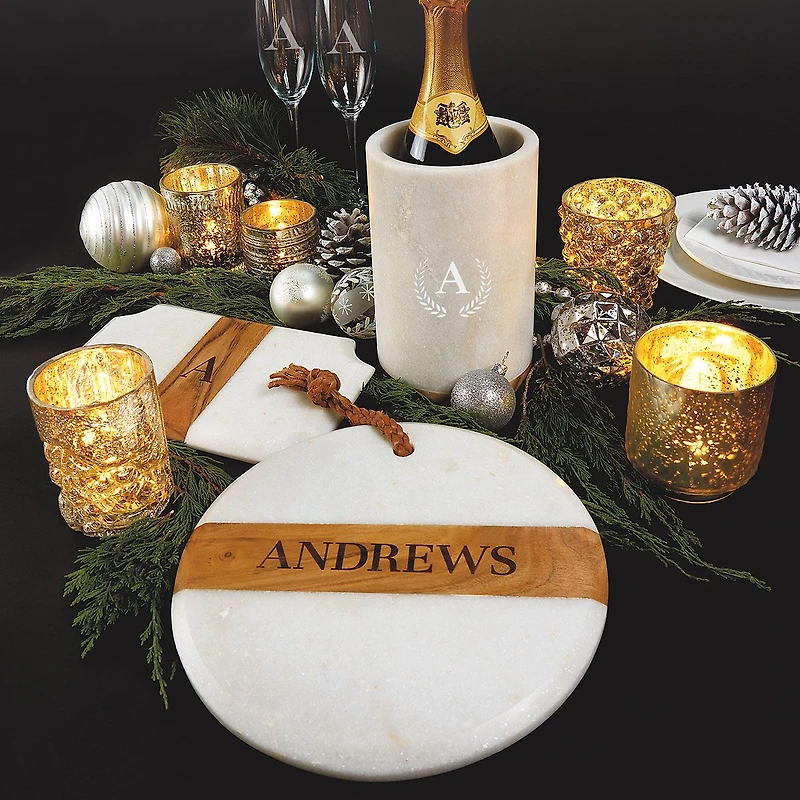 Round White Marble & Wood Board