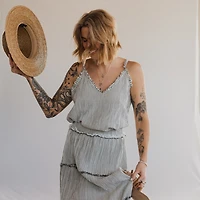 Striped Crinkle Cotton Strappy Top