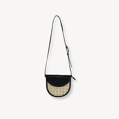 Half Moon Leather Bag with Cane Accent