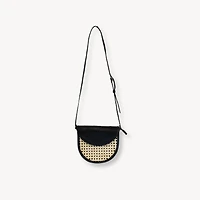 Half Moon Leather Bag with Cane Accent