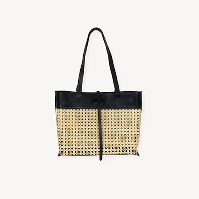Leather Bag with Cane Accent - Tote
