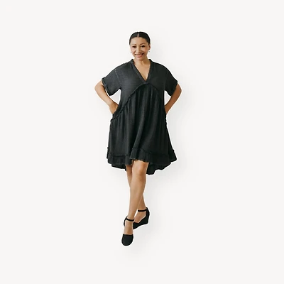 Crinkle Ruffled V Dress