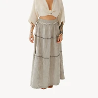 Striped Crinkle Cotton Ruffle Skirt