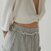 Striped Crinkle Cotton Ruffle Skirt