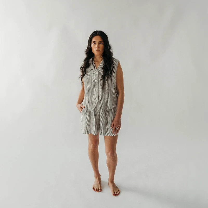 Striped Crinkle Cotton Shorts