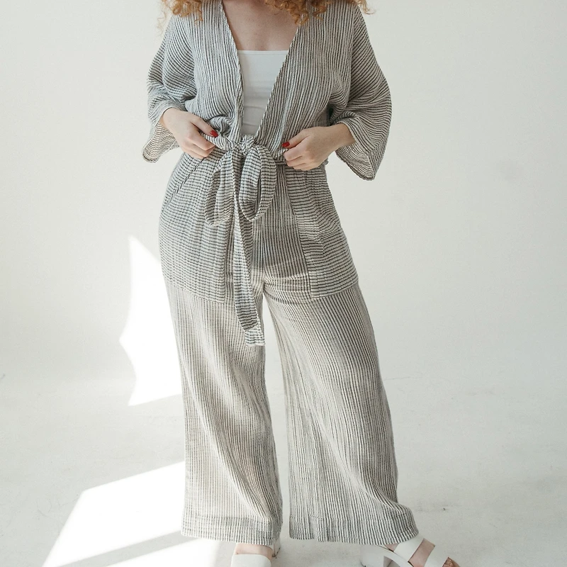 Striped Crinkle Pocketed Pant