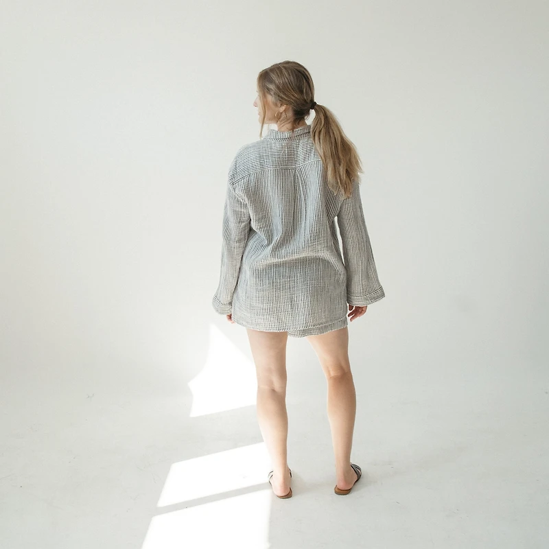 Striped Crinkle Pocket Shirt with Buttons