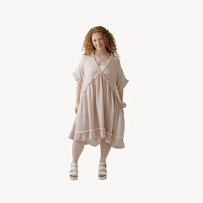 Striped Crinkle Ruffled V Dress