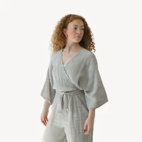 Striped Crinkle Balloon Sleeve Top