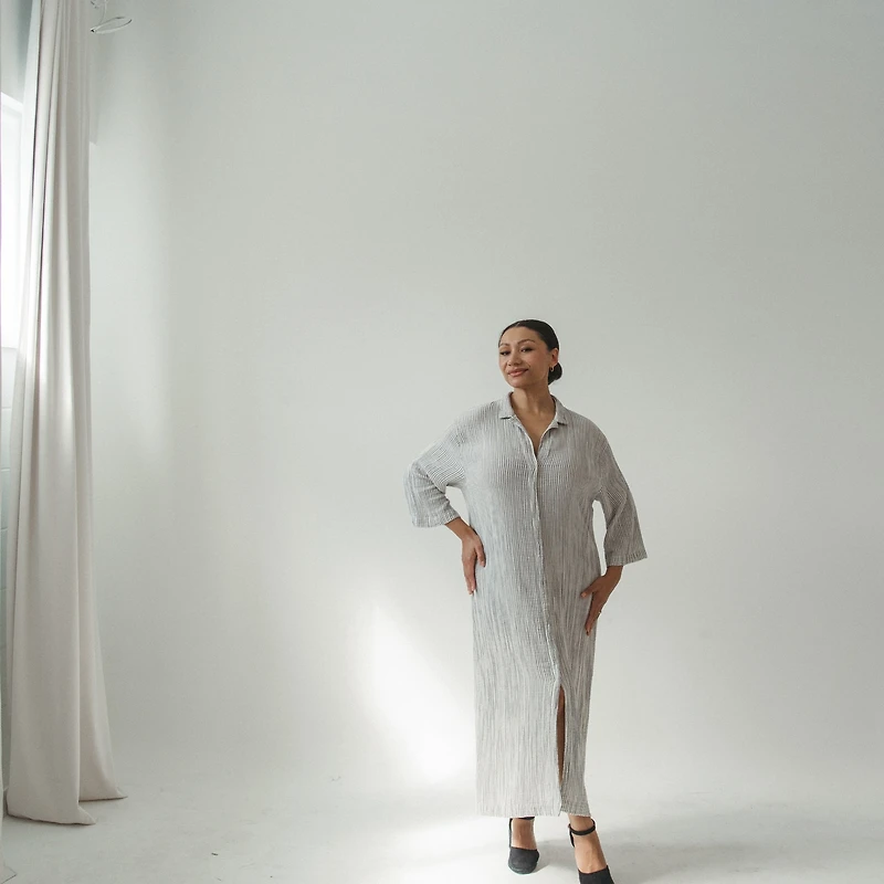 Striped Crinkle Shirt Dress