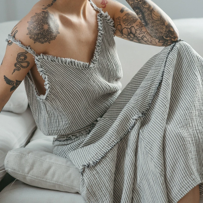 Striped Crinkle Cotton Strappy Top