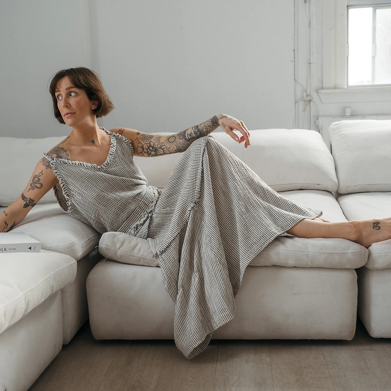 Striped Crinkle Cotton Strappy Top