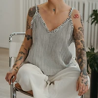 Striped Crinkle Cotton Strappy Top