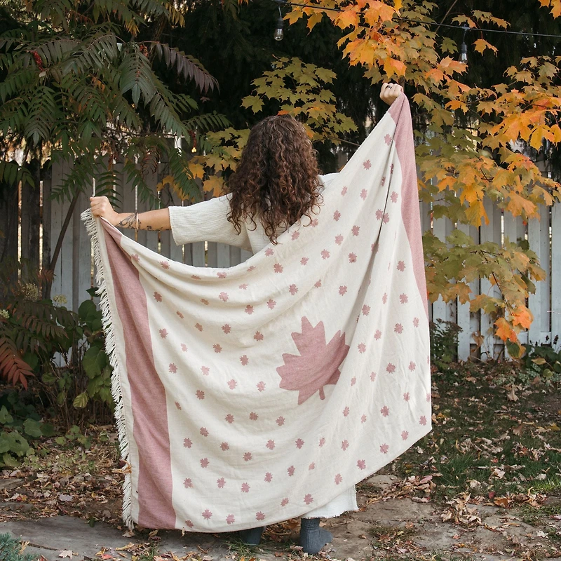 Maple Leaf Fleece Lined Throw