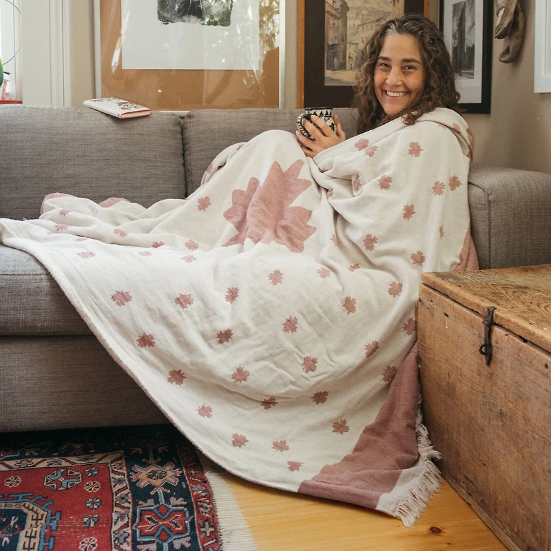 Maple Leaf Fleece Lined Throw