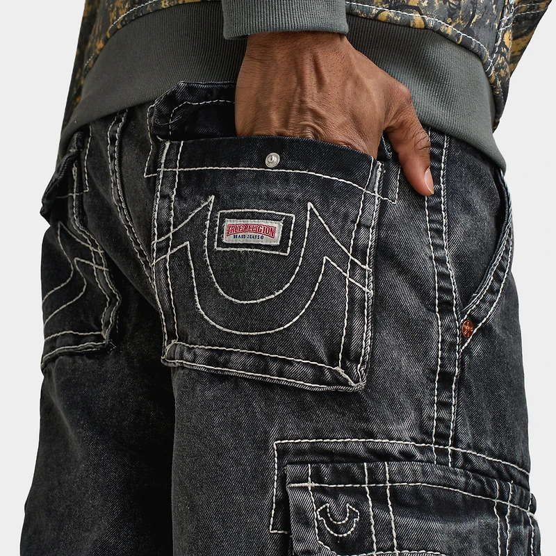 True Religion Big T Vinny Cargo Denim Shorts / Bullet Black Wash