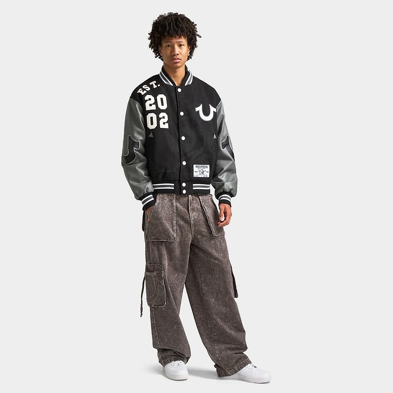 True Religion Boxy Varsity Jacket Jet Black / Granite Grey