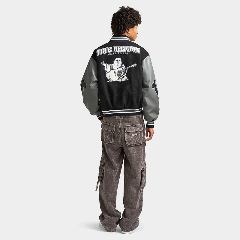 True Religion Boxy Varsity Jacket Jet Black / Granite Grey