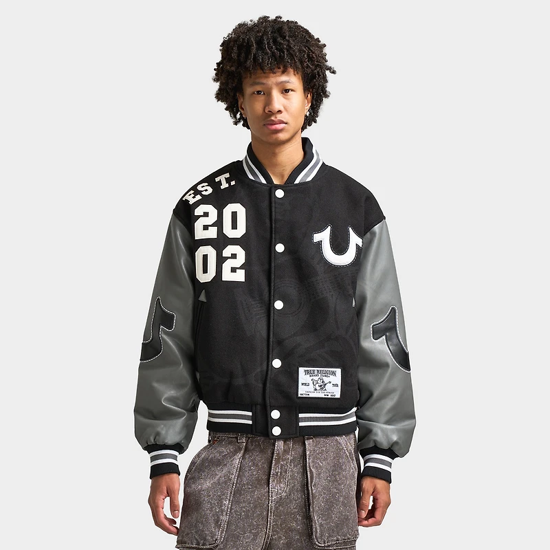 True Religion Boxy Varsity Jacket Jet Black / Granite Grey