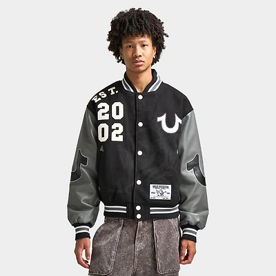 True Religion Boxy Varsity Jacket Jet Black / Granite Grey