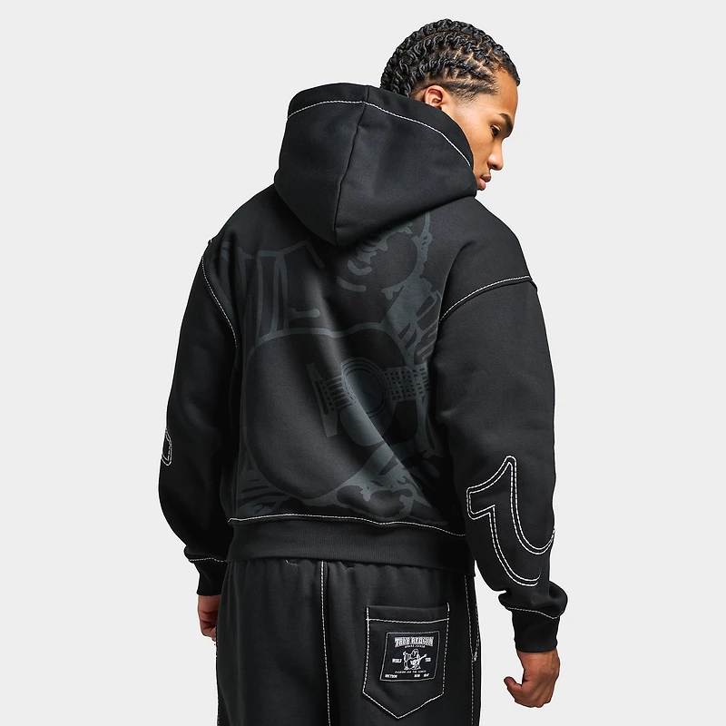 True Religion Cinched Big T Zip Up Hoodie / Jet Black