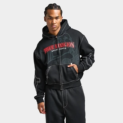 True Religion Cinched Big T Zip Up Hoodie / Jet Black