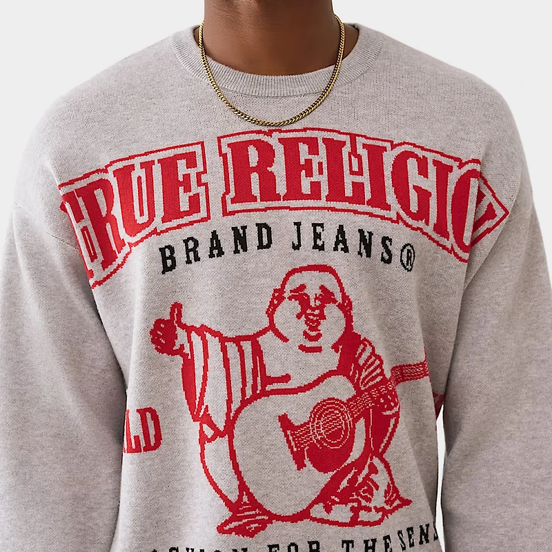 True Religion Long Sleeve Jacquard Sweater / Grey