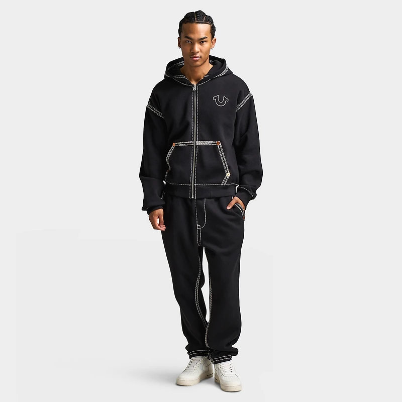 True Religion Super Quad Stitch Zip Up Hoodie / Black