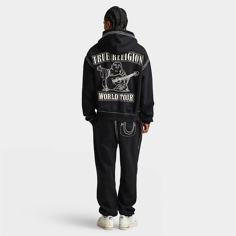 True Religion Super Quad Stitch Zip Up Hoodie / Black