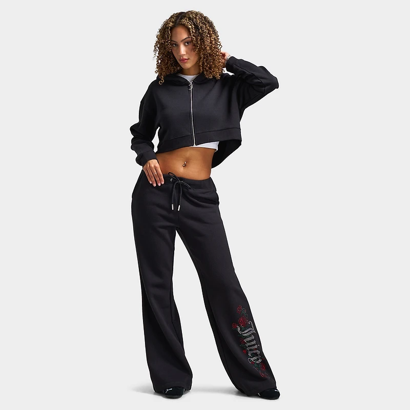 Juicy Couture Women's Wide Leg Fleece Pants Roses / Liquorice