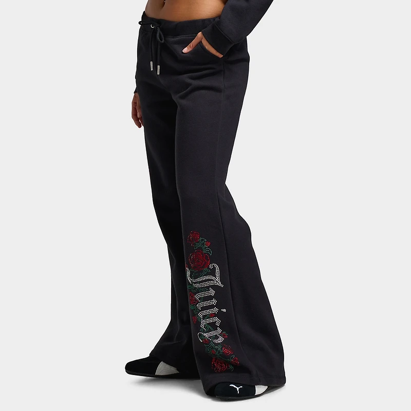 Juicy Couture Women's Wide Leg Fleece Pants Roses / Liquorice